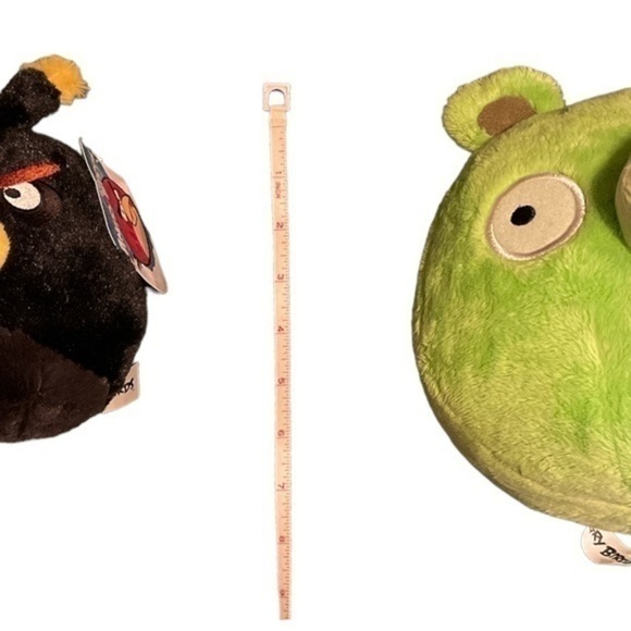 Angry Birds Plush Stuffed Animal Green Pig 7”. Black Bomb Bird 5”.  Lot of 2​​ - Picture 6 of 6